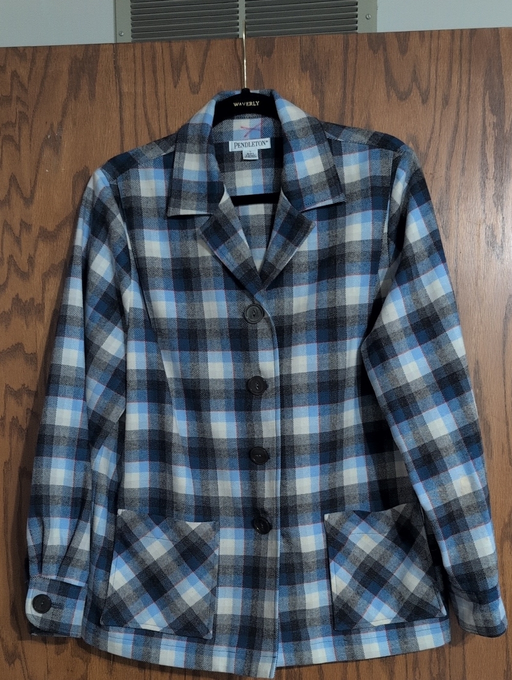 Pendleton Blue and Gray Plaid Wool Button Jacket